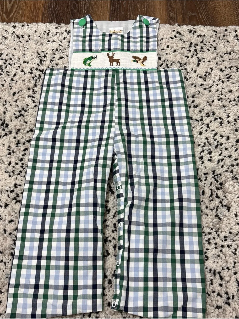 Boys Plaid Sleeveless Romper 100% Cotton Deer Size 2 Button smocked hunting Duck